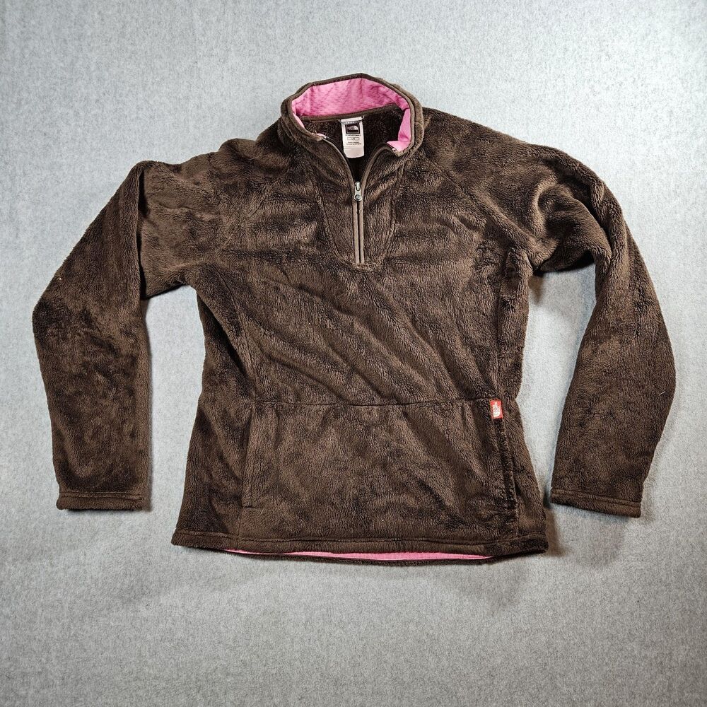 North Face Sweater Womens Brown Fleece 1/4 Zip Outdoor Pockets Large Pullover